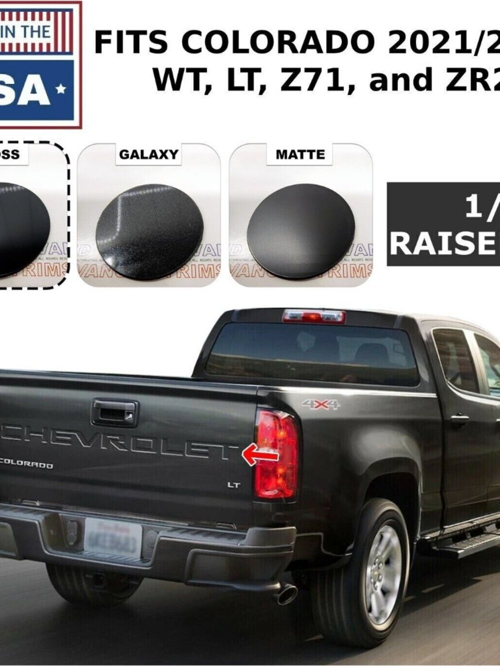Gloss Black Raised Plastic Tailgate Letters Inserts Chevrolet Colorado 2021 2022 - Picture 3 of 8